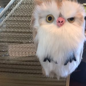 Tan & White Faux Fur Plush Owl Keychain